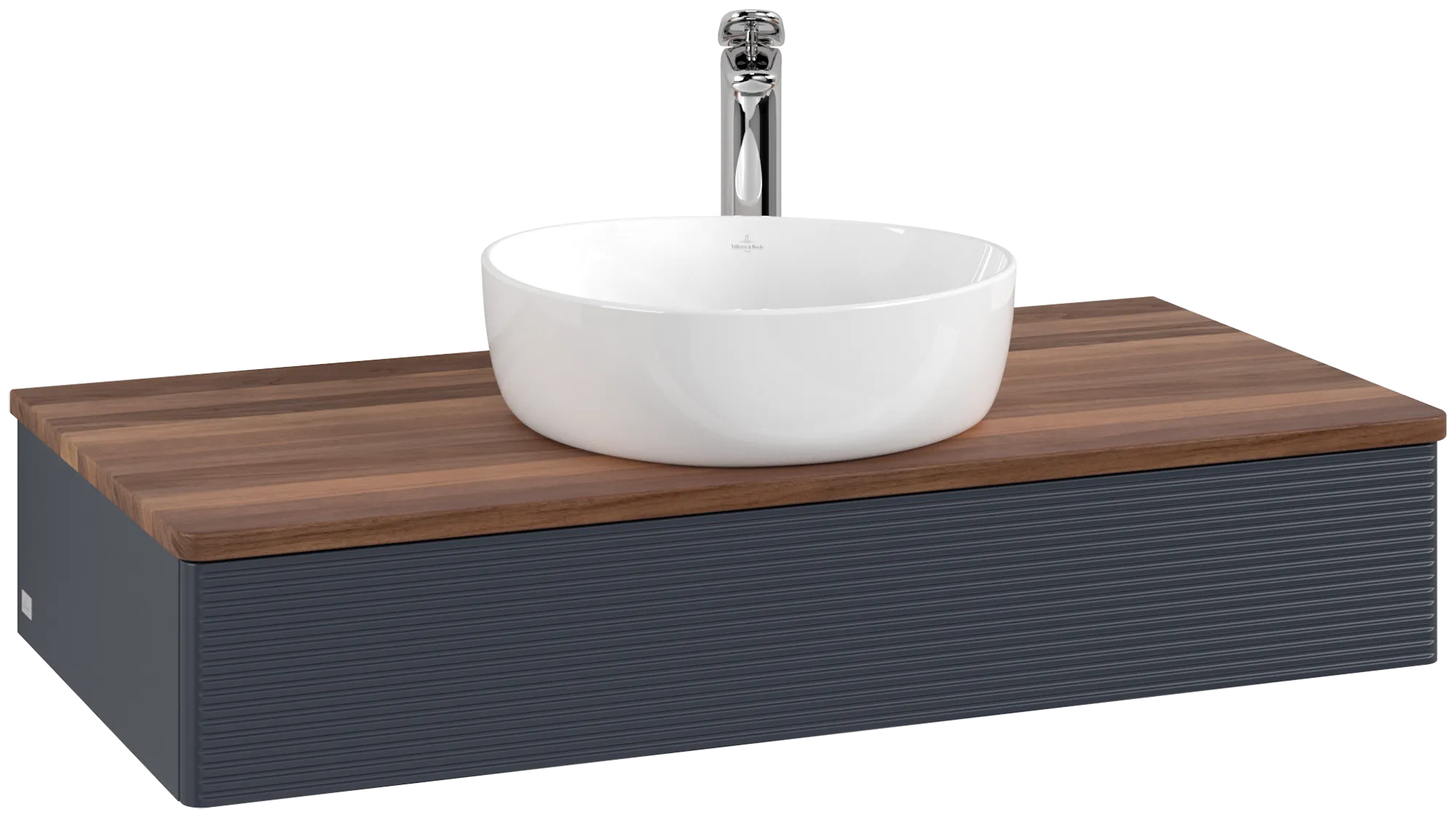 Bild von VILLEROY BOCH Antao Waschbeckenunterschrank, 1 Auszug, 1000 x 190 x 500 mm, Front mit Struktur, Midnight Blue Matt Lacquer / Warm Walnut #K09152HG