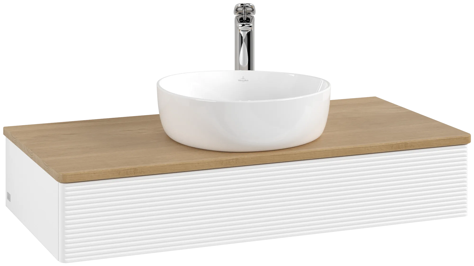 Bild von VILLEROY BOCH Antao Waschbeckenunterschrank, 1 Auszug, 1000 x 190 x 500 mm, Front mit Struktur, White Matt Lacquer / Honey Oak #K09151MT