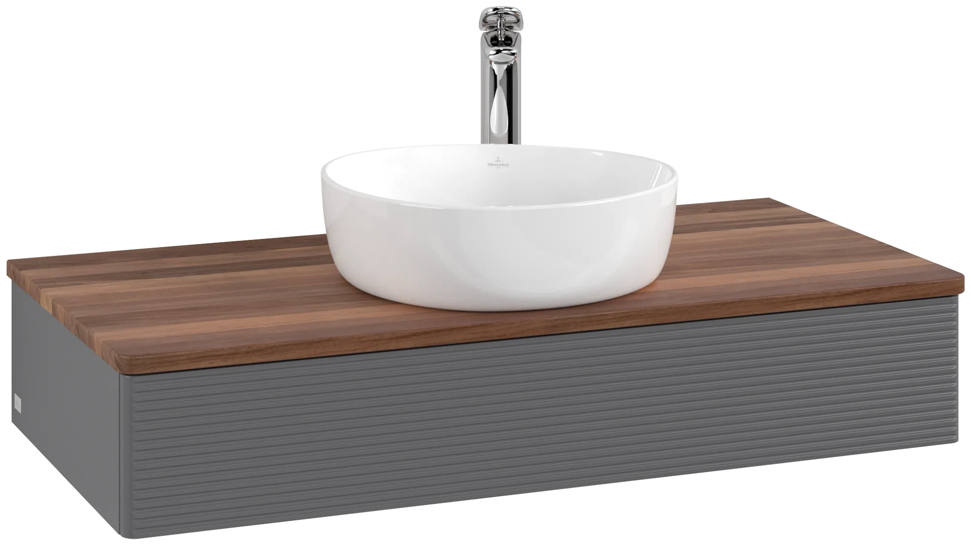 Bild von VILLEROY BOCH Antao Waschbeckenunterschrank, 1 Auszug, 1000 x 190 x 500 mm, Front mit Struktur, Anthracite Matt Lacquer / Warm Walnut #K09152GK