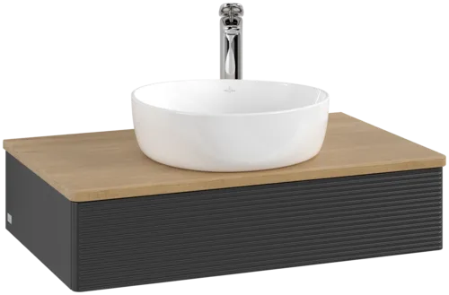 Bild von VILLEROY BOCH Antao Waschbeckenunterschrank, 1 Auszug, 800 x 190 x 500 mm, Front mit Struktur, Black Matt Lacquer / Honey Oak #K08151PD