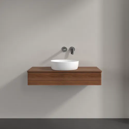 Bild von VILLEROY BOCH Antao Waschbeckenunterschrank, 1 Auszug, 1000 x 190 x 500 mm, Front mit Struktur, Warm Walnut / Warm Walnut #K09112HM