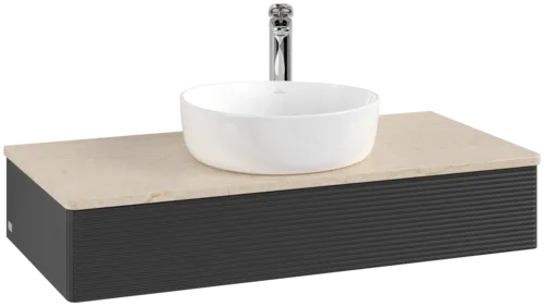 Bild von VILLEROY BOCH Antao Waschbeckenunterschrank, 1 Auszug, 1000 x 190 x 500 mm, Front mit Struktur, Black Matt Lacquer / Botticino #K09153PD