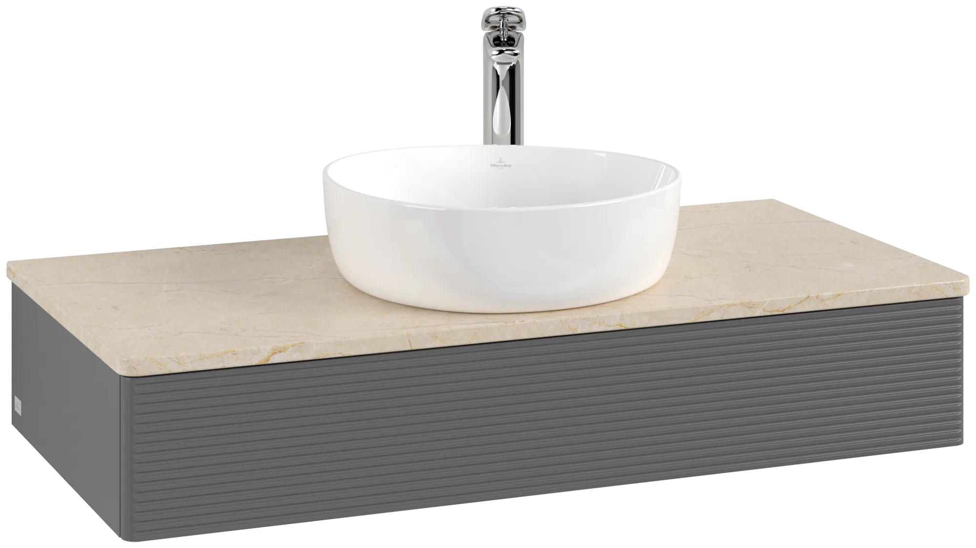 Bild von VILLEROY BOCH Antao Waschbeckenunterschrank, 1 Auszug, 1000 x 190 x 500 mm, Front mit Struktur, Anthracite Matt Lacquer / Botticino #K09153GK