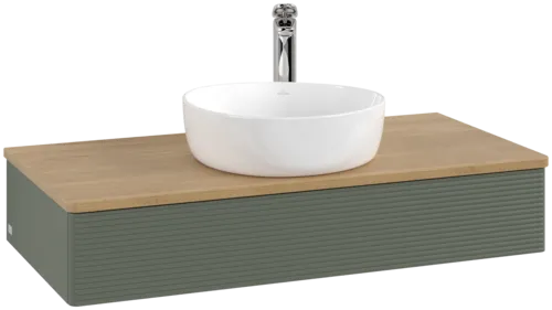 Picture of VILLEROY BOCH Antao Vanity unit, 1 pull-out compartment, 1000 x 190 x 500 mm, Front with grain texture, Leaf Green Matt Lacquer / Honey Oak #K09151HL