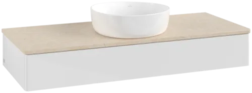 Bild von VILLEROY BOCH Antao Waschbeckenunterschrank, 1 Auszug, 1200 x 190 x 500 mm, Front ohne Struktur, Glossy White Lacquer / Botticino #K10013GF