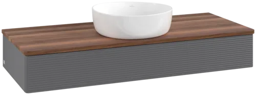 Bild von VILLEROY BOCH Antao Waschbeckenunterschrank, 1 Auszug, 1200 x 190 x 500 mm, Front mit Struktur, Anthracite Matt Lacquer / Warm Walnut #K10112GK