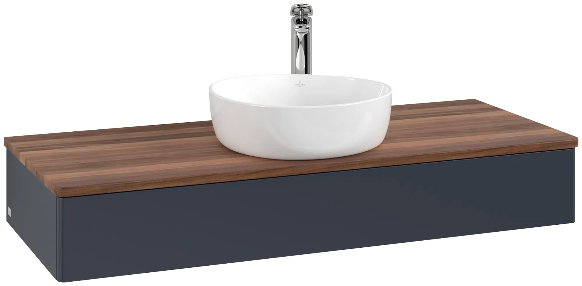 Bild von VILLEROY BOCH Antao Waschbeckenunterschrank, 1 Auszug, 1200 x 190 x 500 mm, Front ohne Struktur, Midnight Blue Matt Lacquer / Warm Walnut #K10052HG