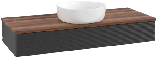 Bild von VILLEROY BOCH Antao Waschbeckenunterschrank, 1 Auszug, 1200 x 190 x 500 mm, Front mit Struktur, Black Matt Lacquer / Warm Walnut #K10112PD