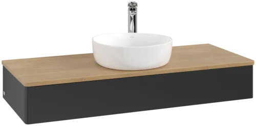 Bild von VILLEROY BOCH Antao Waschbeckenunterschrank, 1 Auszug, 1200 x 190 x 500 mm, Front ohne Struktur, Black Matt Lacquer / Honey Oak #K10051PD