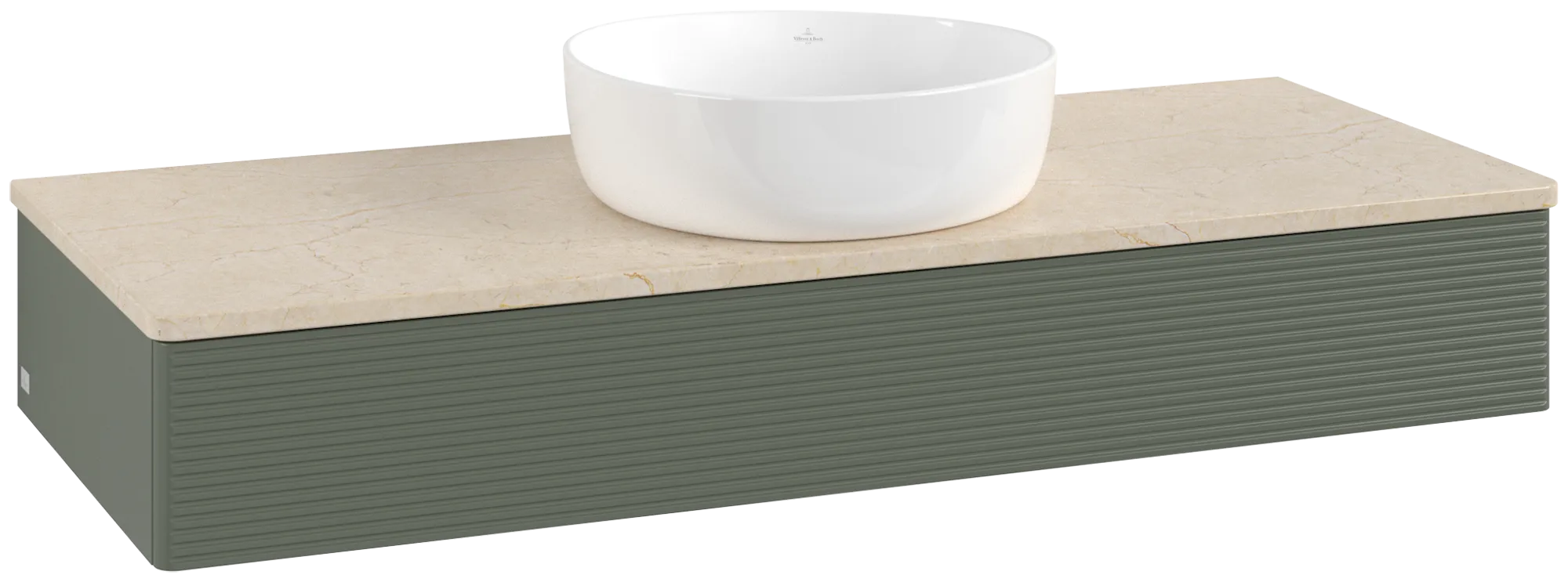 Obrázek VILLEROY BOCH Antao Vanity unit, 1 pull-out compartment, 1200 x 190 x 500 mm, Front with grain texture, Leaf Green Matt Lacquer / Botticino #K10113HL