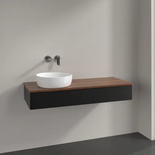 Obrázek VILLEROY BOCH Antao Vanity unit, 1 pull-out compartment, 1200 x 190 x 500 mm, Front without structure, Black Matt Lacquer / Warm Walnut #K11012PD