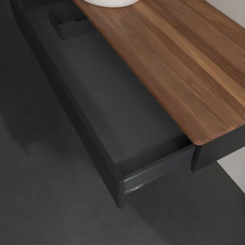 Obrázek VILLEROY BOCH Antao Vanity unit, 1 pull-out compartment, 1200 x 190 x 500 mm, Front without structure, Black Matt Lacquer / Warm Walnut #K11012PD