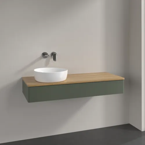 Bild von VILLEROY BOCH Antao Waschbeckenunterschrank, 1 Auszug, 1200 x 190 x 500 mm, Front ohne Struktur, Leaf Green Matt Lacquer / Honey Oak #K11011HL