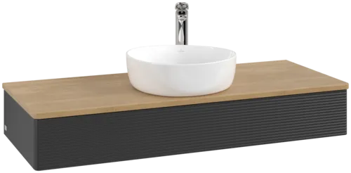 Bild von VILLEROY BOCH Antao Waschbeckenunterschrank, 1 Auszug, 1200 x 190 x 500 mm, Front mit Struktur, Black Matt Lacquer / Honey Oak #K10151PD