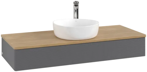 Obrázek VILLEROY BOCH Antao Vanity unit, 1 pull-out compartment, 1200 x 190 x 500 mm, Front with grain texture, Anthracite Matt Lacquer / Honey Oak #K10151GK