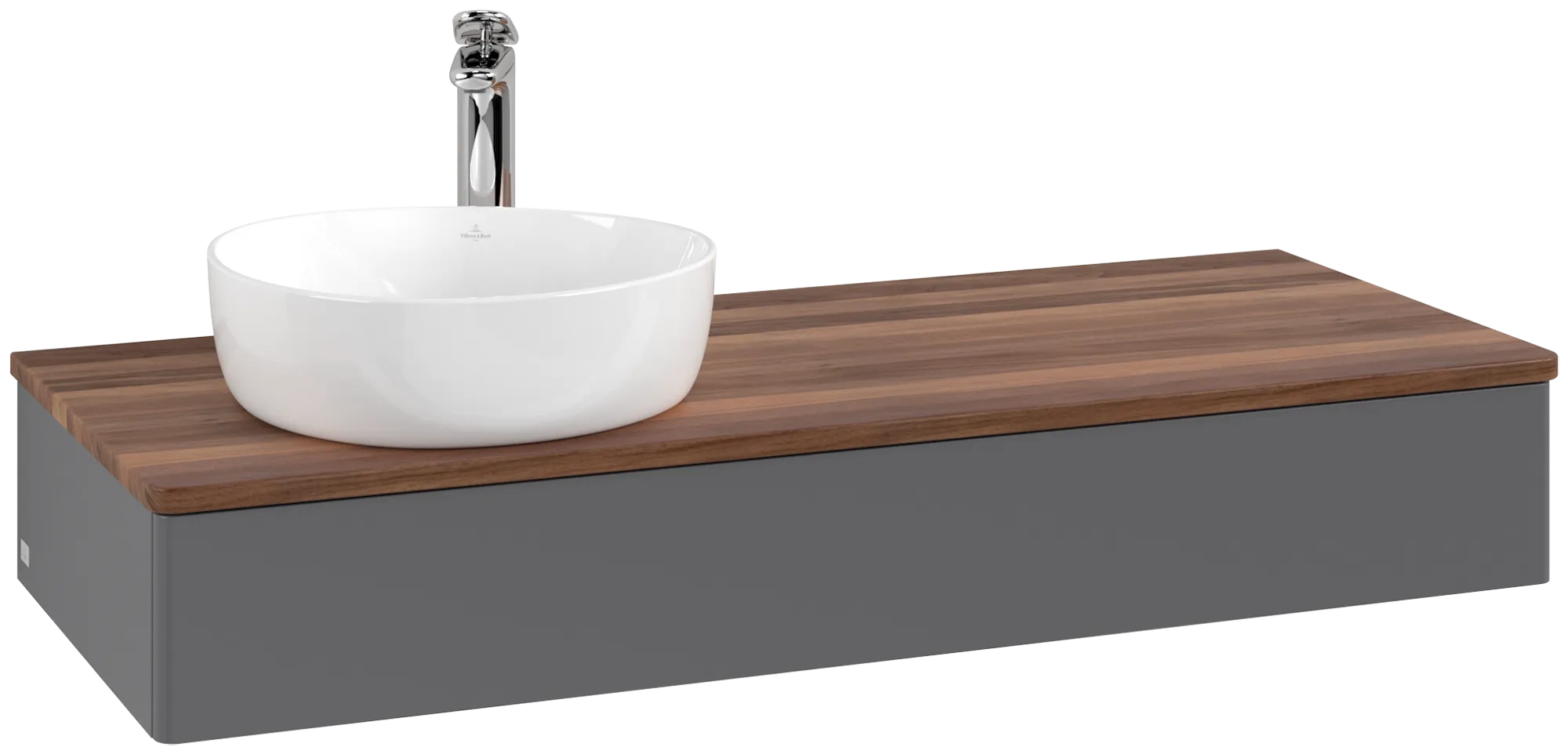 Bild von VILLEROY BOCH Antao Waschbeckenunterschrank, 1 Auszug, 1200 x 190 x 500 mm, Front ohne Struktur, Anthracite Matt Lacquer / Warm Walnut #K11052GK