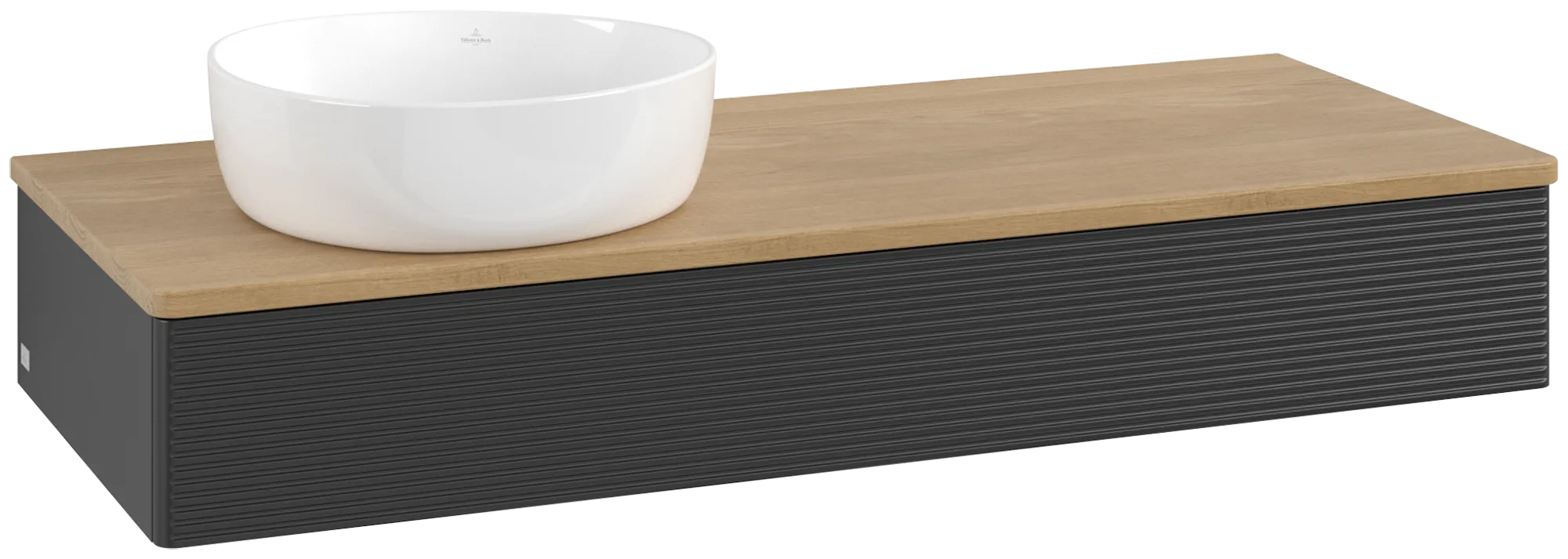 Bild von VILLEROY BOCH Antao Waschbeckenunterschrank, 1 Auszug, 1200 x 190 x 500 mm, Front mit Struktur, Black Matt Lacquer / Honey Oak #K11111PD