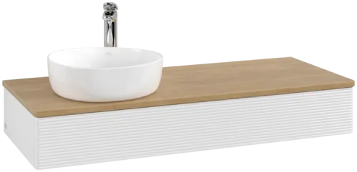 Picture of VILLEROY BOCH Antao Vanity unit, 1 pull-out compartment, 1200 x 190 x 500 mm, Front with grain texture, Glossy White Lacquer / Honey Oak #K11151GF