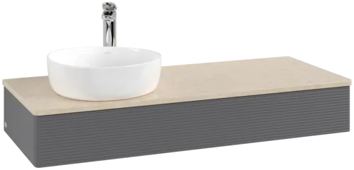 Obrázek VILLEROY BOCH Antao Vanity unit, 1 pull-out compartment, 1200 x 190 x 500 mm, Front with grain texture, Anthracite Matt Lacquer / Botticino #K11153GK
