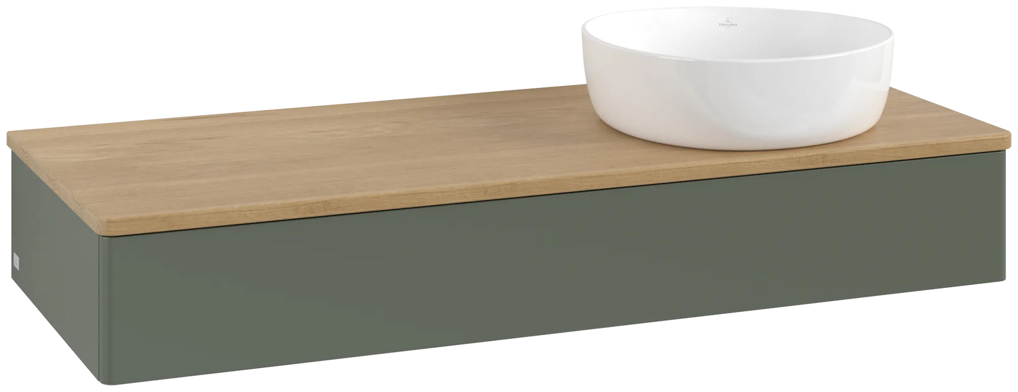 Bild von VILLEROY BOCH Antao Waschbeckenunterschrank, 1 Auszug, 1200 x 190 x 500 mm, Front ohne Struktur, Leaf Green Matt Lacquer / Honey Oak #K12011HL