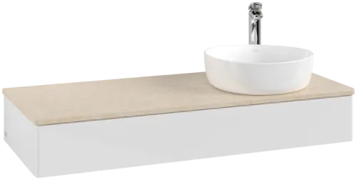 Bild von VILLEROY BOCH Antao Waschbeckenunterschrank, 1 Auszug, 1200 x 190 x 500 mm, Front ohne Struktur, Glossy White Lacquer / Botticino #K12053GF