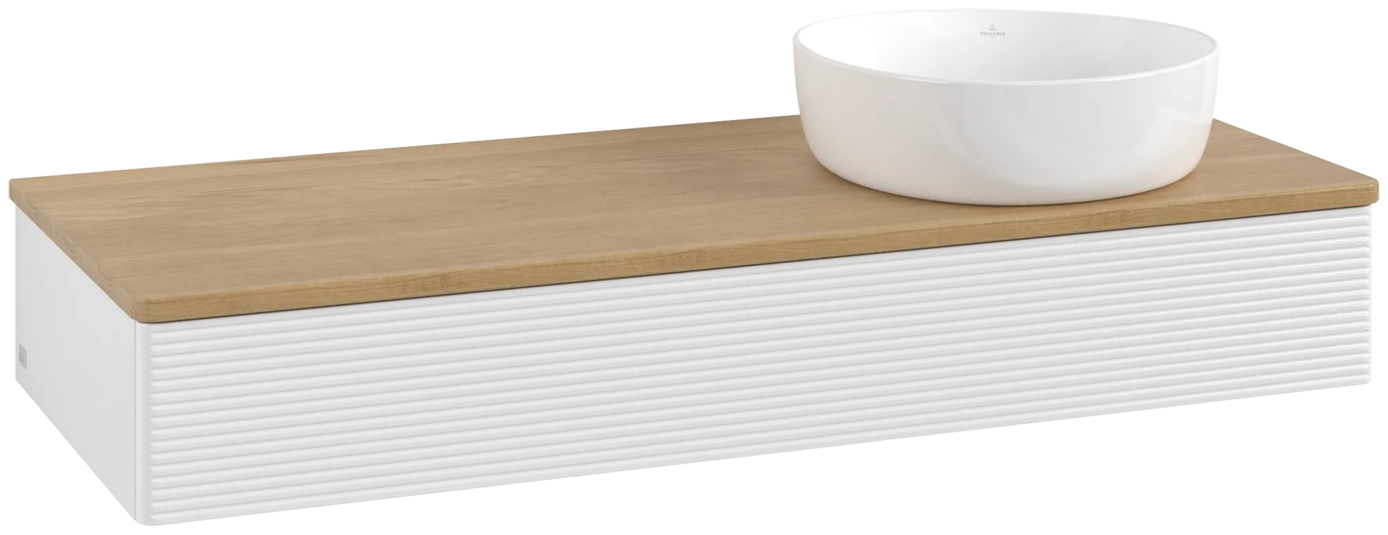 Picture of VILLEROY BOCH Antao Vanity unit, 1 pull-out compartment, 1200 x 190 x 500 mm, Front with grain texture, Glossy White Lacquer / Honey Oak #K12111GF
