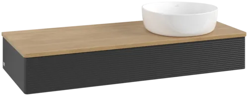 Bild von VILLEROY BOCH Antao Waschbeckenunterschrank, 1 Auszug, 1200 x 190 x 500 mm, Front mit Struktur, Black Matt Lacquer / Honey Oak #K12111PD
