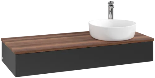 Bild von VILLEROY BOCH Antao Waschbeckenunterschrank, 1 Auszug, 1200 x 190 x 500 mm, Front ohne Struktur, Black Matt Lacquer / Warm Walnut #K12052PD