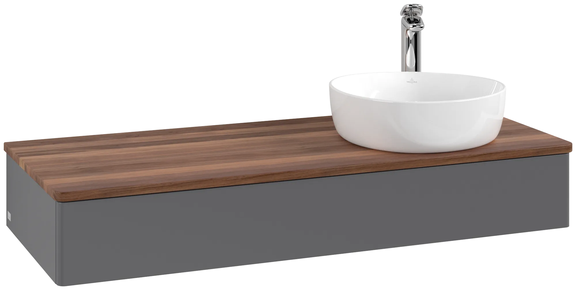 Bild von VILLEROY BOCH Antao Waschbeckenunterschrank, 1 Auszug, 1200 x 190 x 500 mm, Front ohne Struktur, Anthracite Matt Lacquer / Warm Walnut #K12052GK
