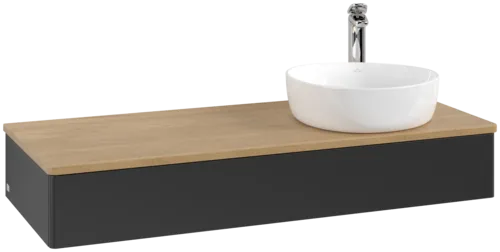 Bild von VILLEROY BOCH Antao Waschbeckenunterschrank, 1 Auszug, 1200 x 190 x 500 mm, Front ohne Struktur, Black Matt Lacquer / Honey Oak #K12051PD