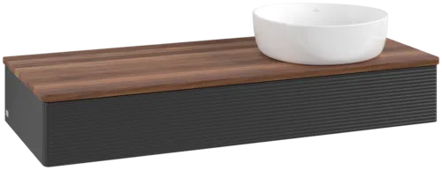 Bild von VILLEROY BOCH Antao Waschbeckenunterschrank, 1 Auszug, 1200 x 190 x 500 mm, Front mit Struktur, Black Matt Lacquer / Warm Walnut #K12112PD