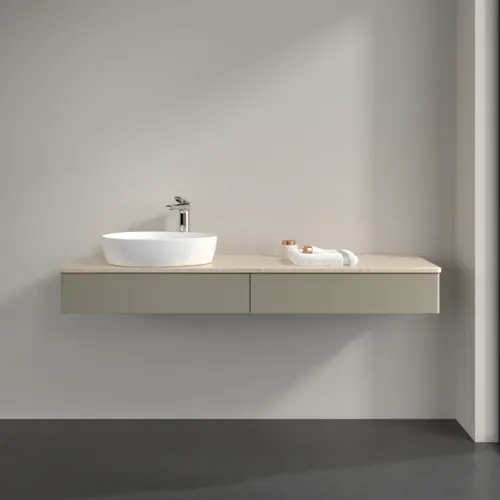 Bild von VILLEROY BOCH Antao Waschbeckenunterschrank, 2 Auszüge, 1600 x 190 x 500 mm, Front ohne Struktur, Stone Grey Matt Lacquer / Botticino #K15053HK