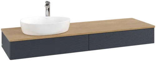 Bild von VILLEROY BOCH Antao Waschbeckenunterschrank, 2 Auszüge, 1600 x 190 x 500 mm, Front mit Struktur, Midnight Blue Matt Lacquer / Honey Oak #K15151HG