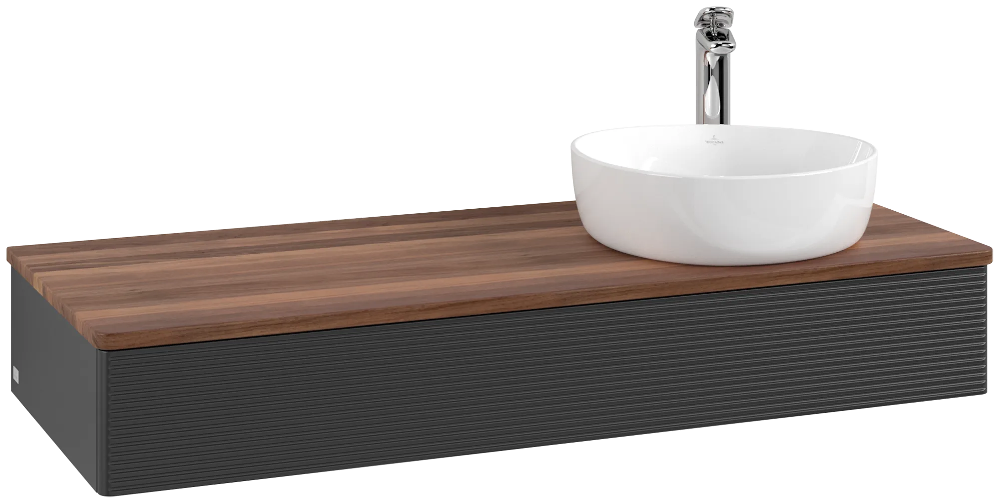 Bild von VILLEROY BOCH Antao Waschbeckenunterschrank, 1 Auszug, 1200 x 190 x 500 mm, Front mit Struktur, Black Matt Lacquer / Warm Walnut #K12152PD