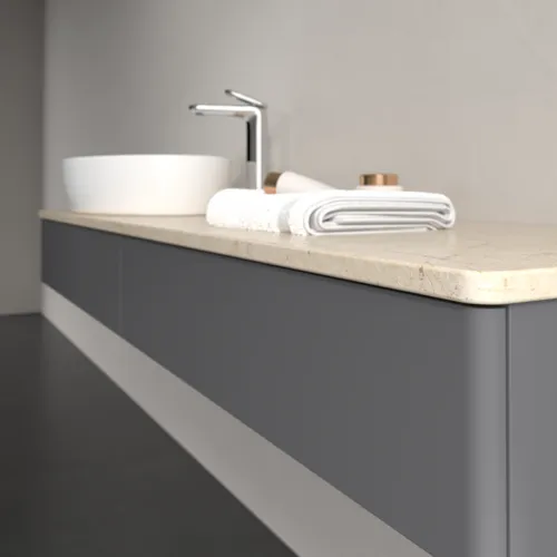 Bild von VILLEROY BOCH Antao Waschbeckenunterschrank, 2 Auszüge, 1600 x 190 x 500 mm, Front ohne Struktur, Anthracite Matt Lacquer / Botticino #K15053GK