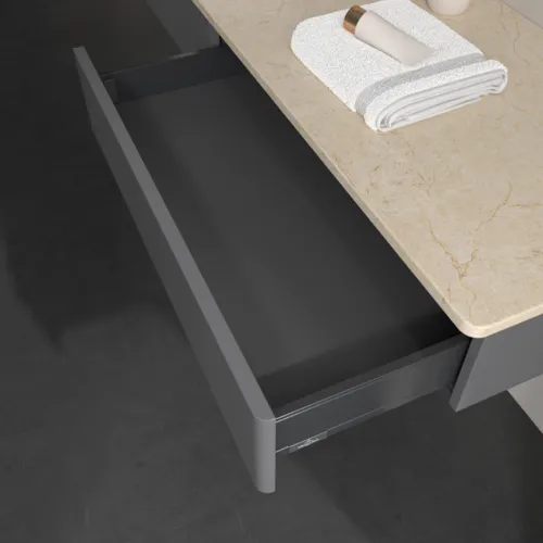 Bild von VILLEROY BOCH Antao Waschbeckenunterschrank, 2 Auszüge, 1600 x 190 x 500 mm, Front ohne Struktur, Anthracite Matt Lacquer / Botticino #K15053GK