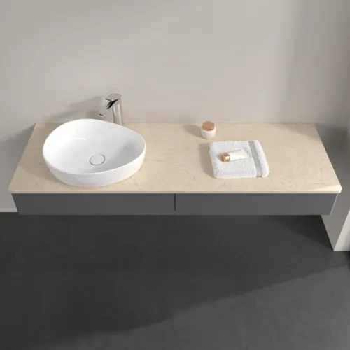 Bild von VILLEROY BOCH Antao Waschbeckenunterschrank, 2 Auszüge, 1600 x 190 x 500 mm, Front ohne Struktur, Anthracite Matt Lacquer / Botticino #K15053GK