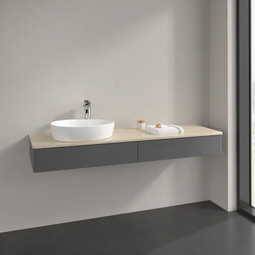 Bild von VILLEROY BOCH Antao Waschbeckenunterschrank, 2 Auszüge, 1600 x 190 x 500 mm, Front ohne Struktur, Anthracite Matt Lacquer / Botticino #K15053GK
