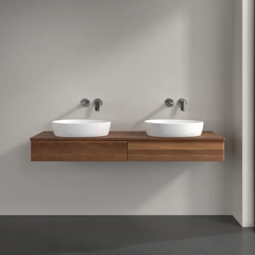 Bild von VILLEROY BOCH Antao Waschbeckenunterschrank, 2 Auszüge, 1600 x 190 x 500 mm, Front ohne Struktur, Warm Walnut / Warm Walnut #K17012HM