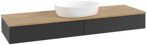 Bild von VILLEROY BOCH Antao Waschbeckenunterschrank, 2 Auszüge, 1600 x 190 x 500 mm, Front mit Struktur, Black Matt Lacquer / Honey Oak #K14111PD