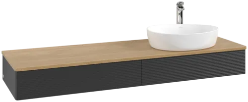 Bild von VILLEROY BOCH Antao Waschbeckenunterschrank, 2 Auszüge, 1600 x 190 x 500 mm, Front mit Struktur, Black Matt Lacquer / Honey Oak #K16151PD