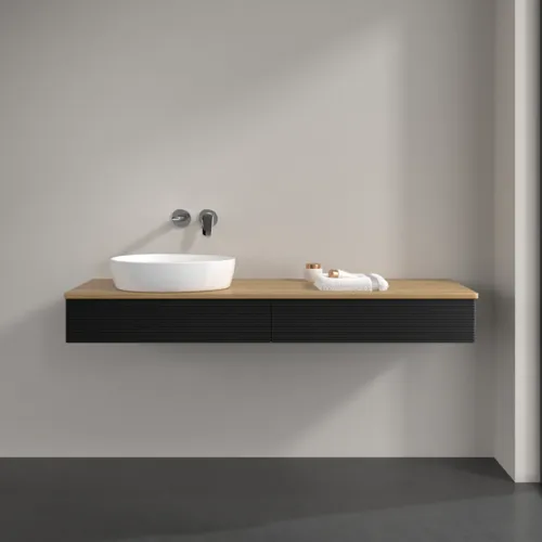 Bild von VILLEROY BOCH Antao Waschbeckenunterschrank, 2 Auszüge, 1600 x 190 x 500 mm, Front mit Struktur, Black Matt Lacquer / Honey Oak #K15111PD