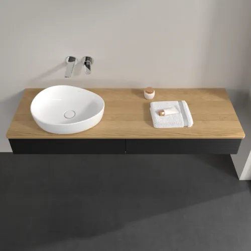 Bild von VILLEROY BOCH Antao Waschbeckenunterschrank, 2 Auszüge, 1600 x 190 x 500 mm, Front mit Struktur, Black Matt Lacquer / Honey Oak #K15111PD