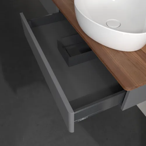 Obrázek VILLEROY BOCH Antao Vanity unit, 2 pull-out compartments, 1600 x 190 x 500 mm, Front without structure, Anthracite Matt Lacquer / Warm Walnut #K17012GK