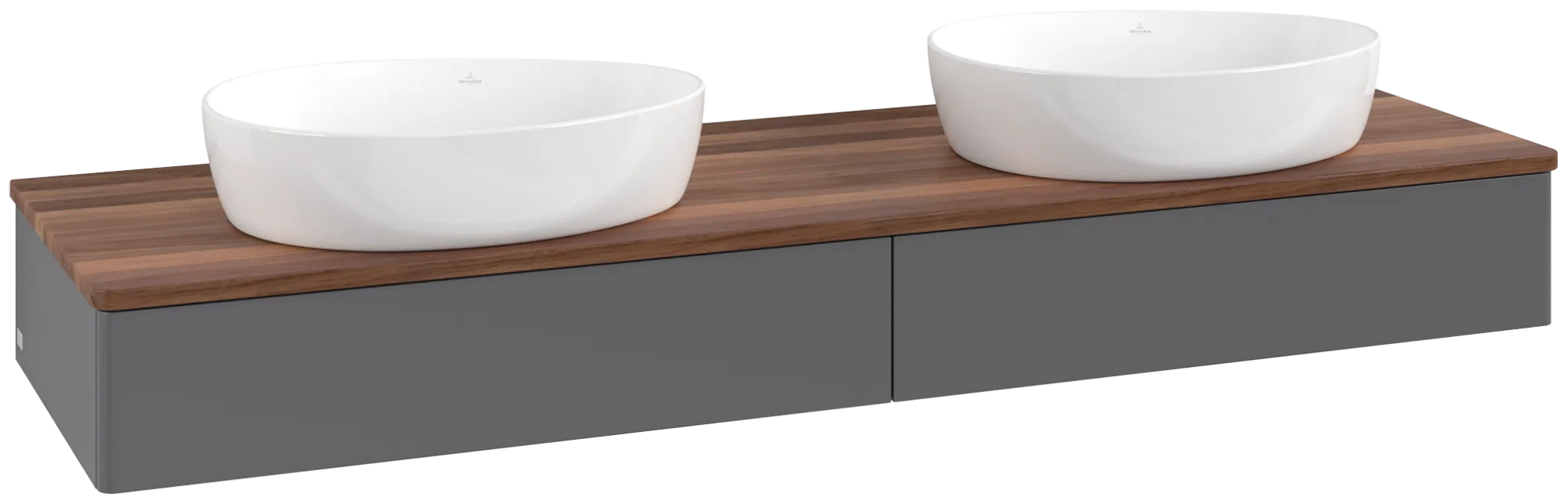 Bild von VILLEROY BOCH Antao Waschbeckenunterschrank, 2 Auszüge, 1600 x 190 x 500 mm, Front ohne Struktur, Anthracite Matt Lacquer / Warm Walnut #K17012GK
