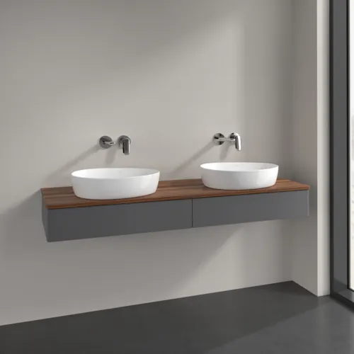 Obrázek VILLEROY BOCH Antao Vanity unit, 2 pull-out compartments, 1600 x 190 x 500 mm, Front without structure, Anthracite Matt Lacquer / Warm Walnut #K17012GK