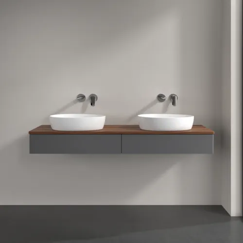 Obrázek VILLEROY BOCH Antao Vanity unit, 2 pull-out compartments, 1600 x 190 x 500 mm, Front without structure, Anthracite Matt Lacquer / Warm Walnut #K17012GK