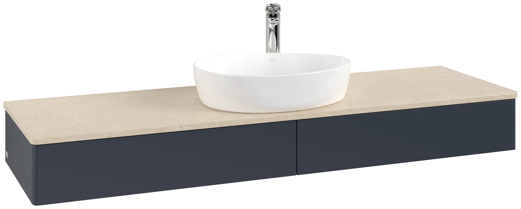 Bild von VILLEROY BOCH Antao Waschbeckenunterschrank, 2 Auszüge, 1600 x 190 x 500 mm, Front ohne Struktur, Midnight Blue Matt Lacquer / Botticino #K14053HG