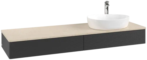 Bild von VILLEROY BOCH Antao Waschbeckenunterschrank, 2 Auszüge, 1600 x 190 x 500 mm, Front mit Struktur, Black Matt Lacquer / Botticino #K16153PD