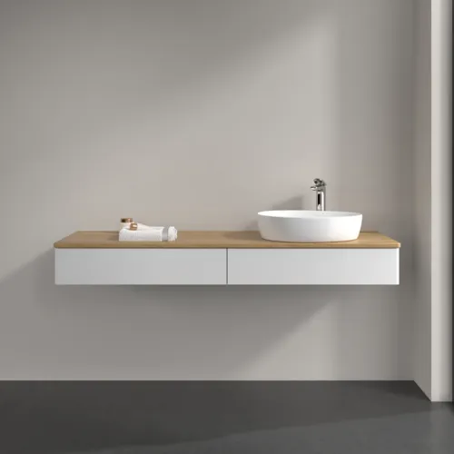 Bild von VILLEROY BOCH Antao Waschbeckenunterschrank, 2 Auszüge, 1600 x 190 x 500 mm, Front ohne Struktur, Glossy White Lacquer / Honey Oak #K16051GF